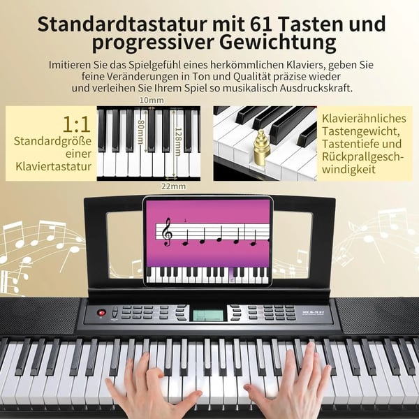 Elektriskt Piano Tangentbord, 61 Tangenter, Semi-Viktad Åtgärd, USB MIDI Anslutning, Två Stereo Högtalare, Kompakt Storlek