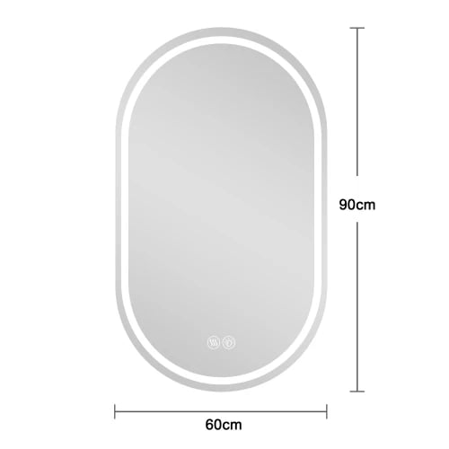 Väggmonterad smart spegel, 60 x 90 cm, slagtåligt glas, justerbar ljusstyrka, 3 belysningsalternativ, avimningsfunktion