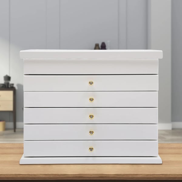 Smykkeorganisator, 6 lag, Elegant design,HVID