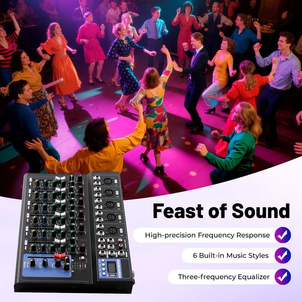 Äänimikseri, 7-kanavainen, 48V fantomivirta,musta