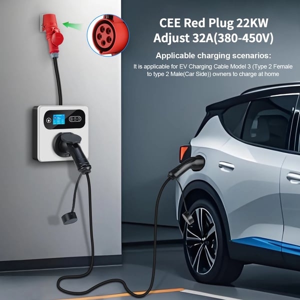 EL-ladestation, Type 2 stik, Smarte ladningsfunktioner,22KW