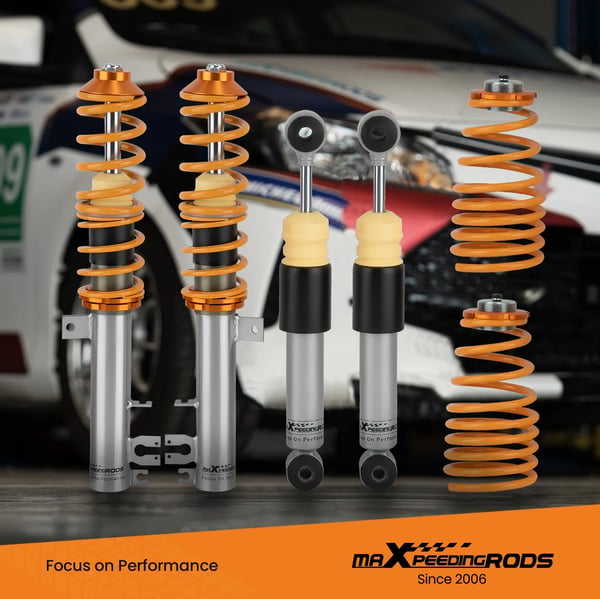 Coilovers, Justerbar Højde 30-65mm, Fjedersats Foran 7kg/mm, Fjedersats Bag 2.5kg/mm, Samlet Længde Foran 360-530mm, Samlet Længde Bag 265-365mm