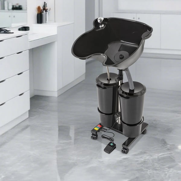 Shampoo vask, dobbelt spand design, højdejusterbar,sort