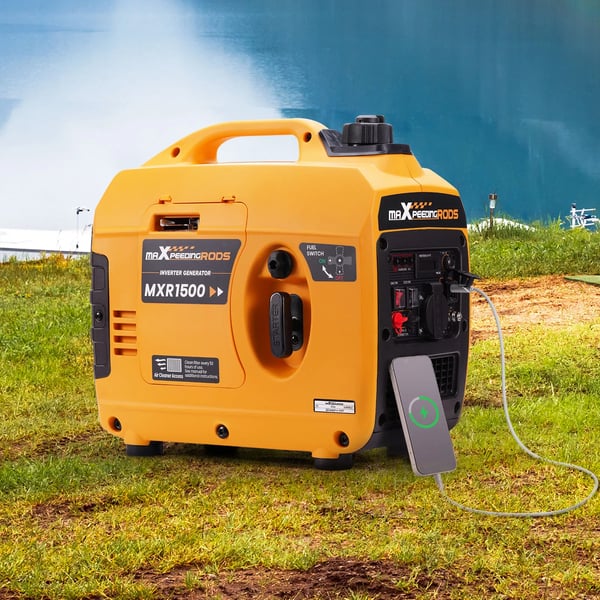Invertergenerator, 1000W nominelt effekt, 1200W maksimal effekt, 42 x 24 x 40 cm dimensioner, 2,4 liter brændstoftankkapacitet, 58 dB lydniveau
