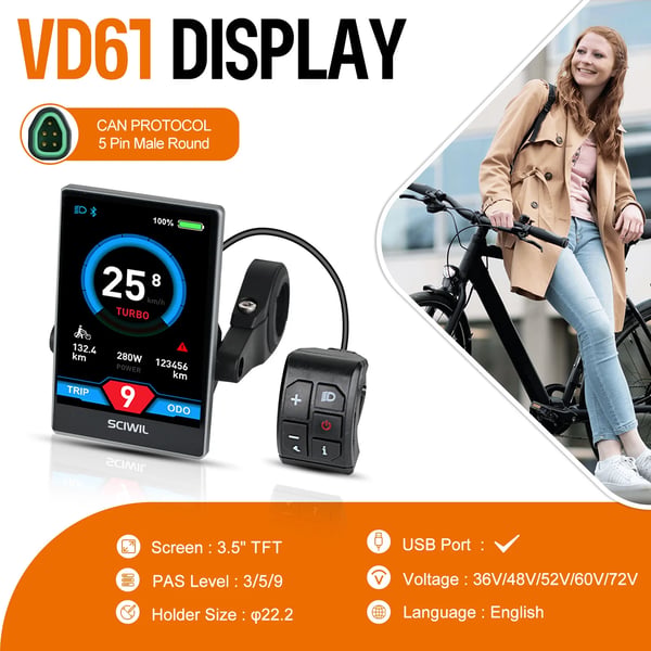 Skærm, Vandtæt Design, USB-C Opladningsport,VD61 0-9 Pas