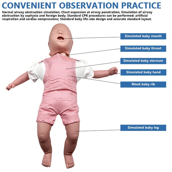 Spædbarns CPR dukke, gummimateriale, egnet til spædbarns CPR træning, vægt 2,3 kg, realistisk simulation til øvelse af nødteknikker