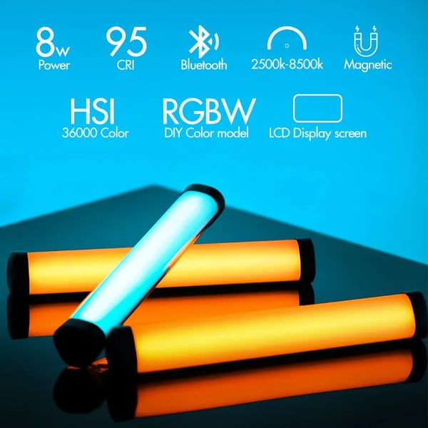 AMBITFUL A2 Kit-2 RGB Rørlys, 8W Effekt, Trådløs Mobilkontrol,A2 Kit-2