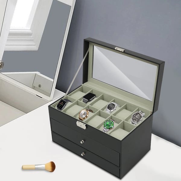 Smykkeskrin, 3-lags Organizer, Elegant Præsentation,Sort