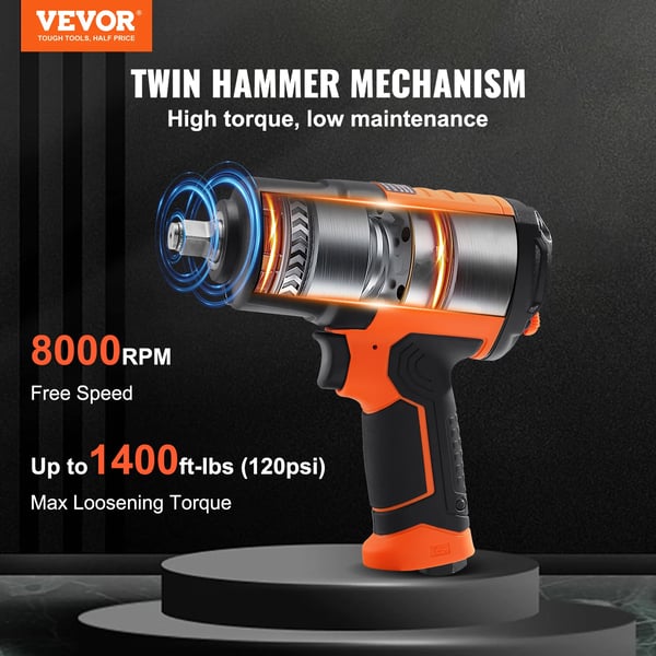 Luftpåverkningsnyckel, 1/2-tums drivning, upp till 1400 ft-lb vridmoment, 8000 RPM hastighet,1350N