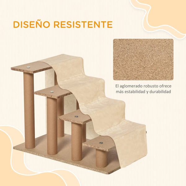 Husdjurstrappa, Avtagbart överdrag, Stabil design,Beige, 60x35x44 cm