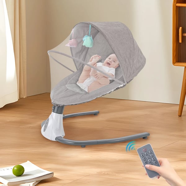 Electric Rocking Chair, Baby Swing, Remote Control, Adjustable Music,GRÅ