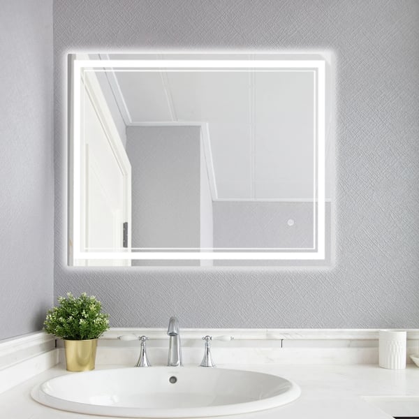 Badrumsspegel, LED-belysning, Touch-kontroll,Silver