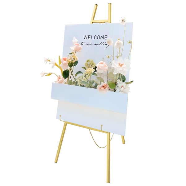 Display Easel Stativ, 50 cm x 62 cm x 104 cm, Stålrør Konstruktion, Belastning Kapacitet 5 kg, Foldbart Design, Champagne Guld Finish