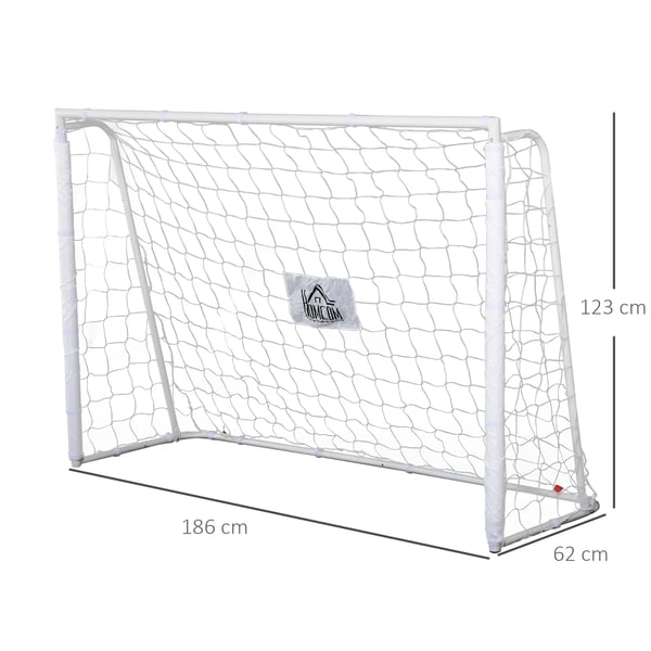 Fodboldmål, Belagt metalramme, 186 x 62 x 123 cm, 10 x 10 cm netstørrelse, Hurtig montering, Velegnet til alle aldre
