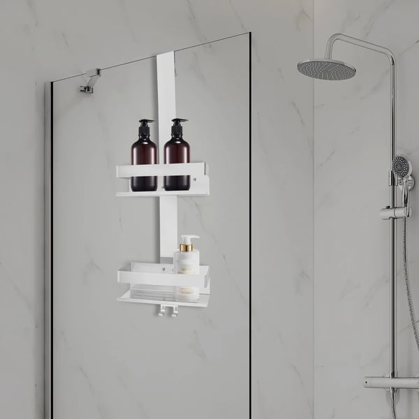 Badrumshylla, 2-nivådesign, hållbart rostfritt stål,Silver