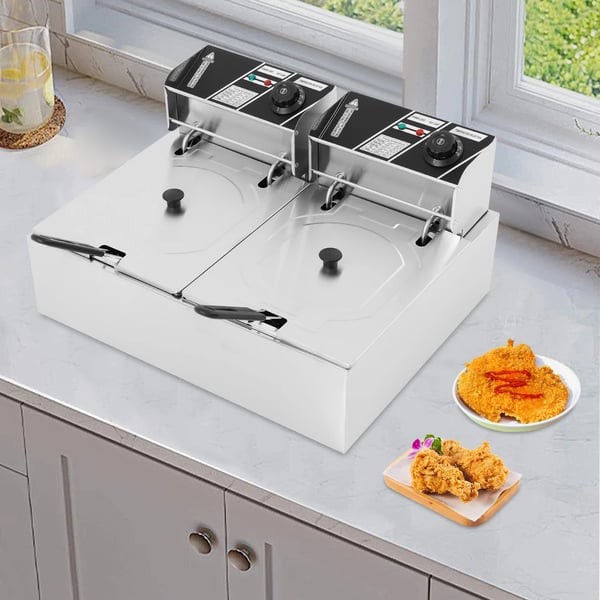 Elektrisk frituregryde, rustfrit stål, dual tank, 12L