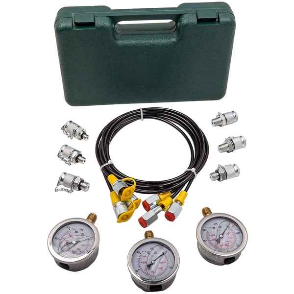 Hydraulisk tryktestmålerkit, flere trykskalaer, holdbart rustfrit stål, komplet koblingssæt