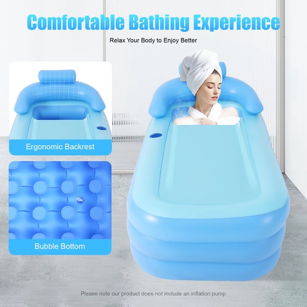 Oppustelig Badekar, Ergonomisk Rygstøtte, Sammenklappeligt Design,Blå