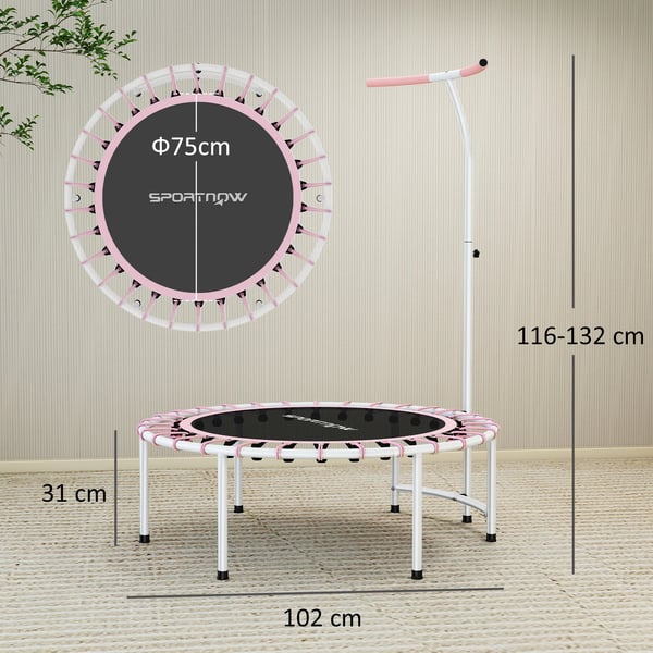 Fitness Trampolin, Stålramme, Justerbart Håndtag,Rød