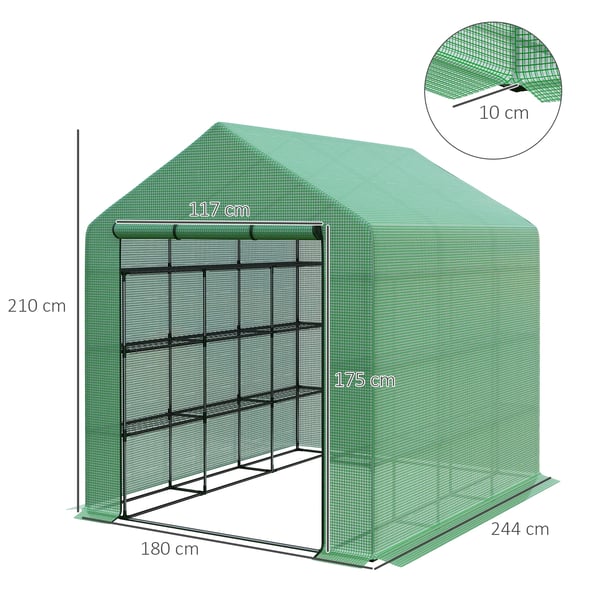 Växthus, Robust Metallram, 4-lagers Hyllor, 10x10ft, grön