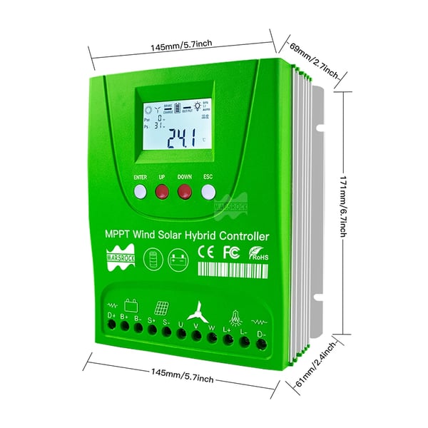 Hybrid Vind Solcelle Opladercontroller, 12V/24V Systemkompatibilitet, 1000W Arbejdskraft,Wind1000 Solar1000W, Ekstern vinds-solhybrid, Auto 12V 24V