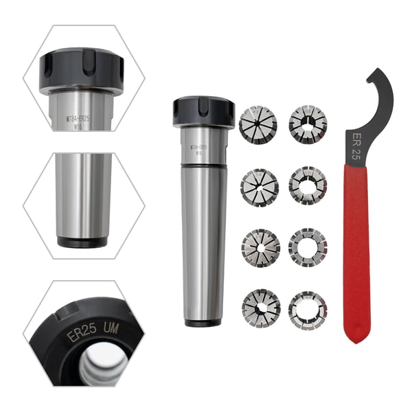 Fjederklemme Sæt, 8 Chuck, Klemrange 4-16 mm, Dimensioner 13x8x9 cm, Hårdhed 48-52 HRC, Nøjagtighed 0.015 mm