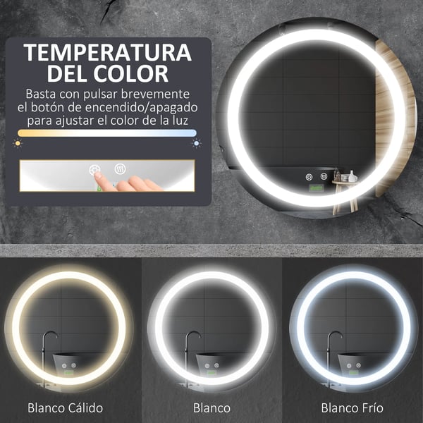 Badrumsspegel, LED-belysning, Touch-kontroll,Silver