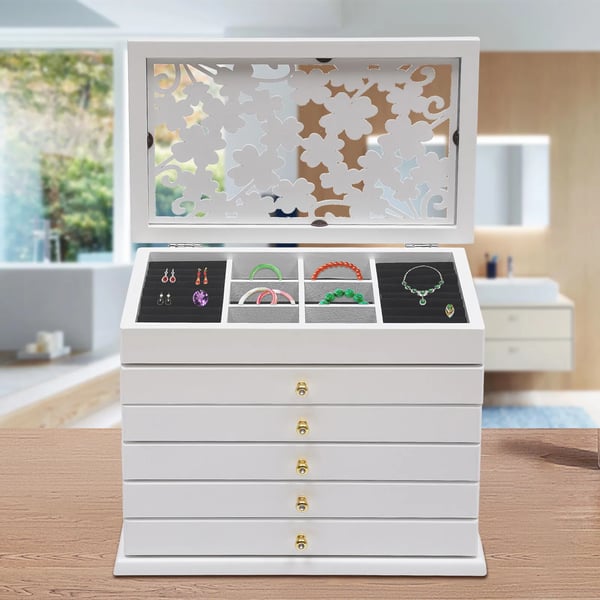 Smykkeorganisator, 6 lag, Elegant design,HVID