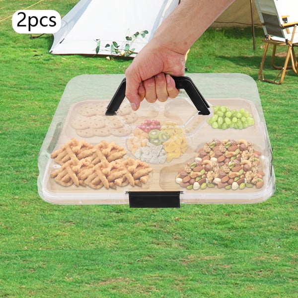 Charcuterie Board Sæt, Bambus Træ, 5-Sektions Design, 13,5 x 9,5 tommer, Nem Rengøring, Miljøvenlig