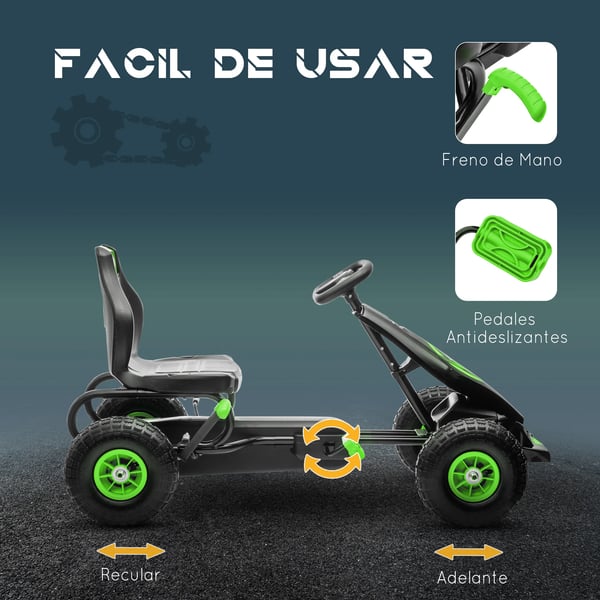 Pedal Go-Kart til Børn, Justerbart Sæde, Fire Hjul, Holdbar Metalstruktur,grøn