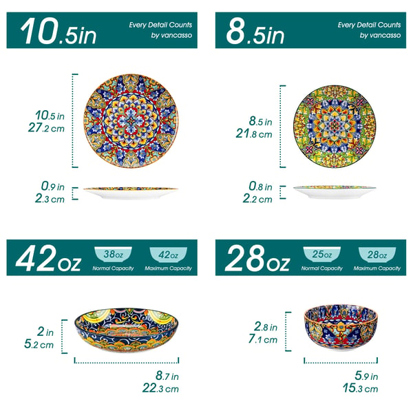 Servisesæt, Livlig Boheme Design, Holdbar Keramisk Konstruktion,24 Styk