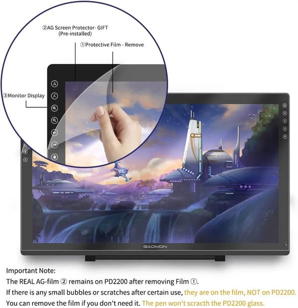 Digital Pen Display, Anti-Glare Fuldlaminering, 8 Touch Taster, ±60° Tilt Funktion