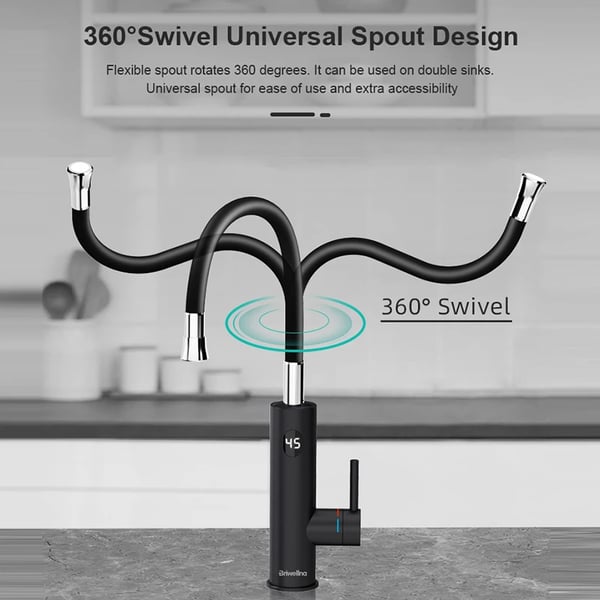 Køkkenvandhane Vandvarmer, Øjeblikkelig Varmt Vand, Energi-Effektiv Design,EU, Universel-Sort
