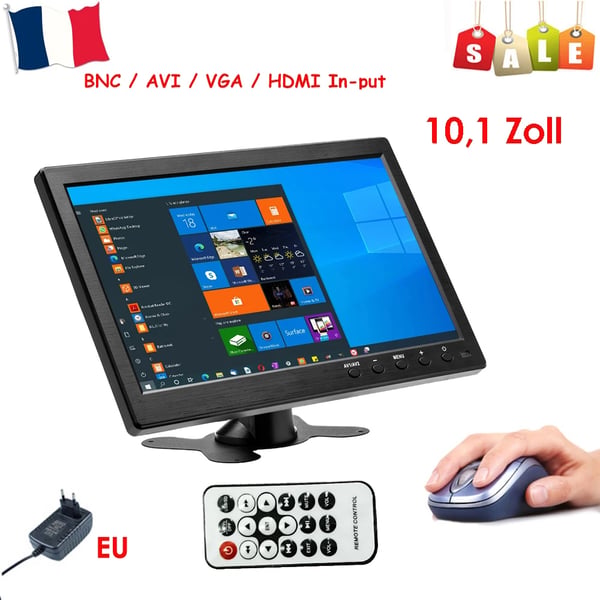 Bilmonitor, 10,1" LCD, HDMI- och VGA-ingångar,10.1"