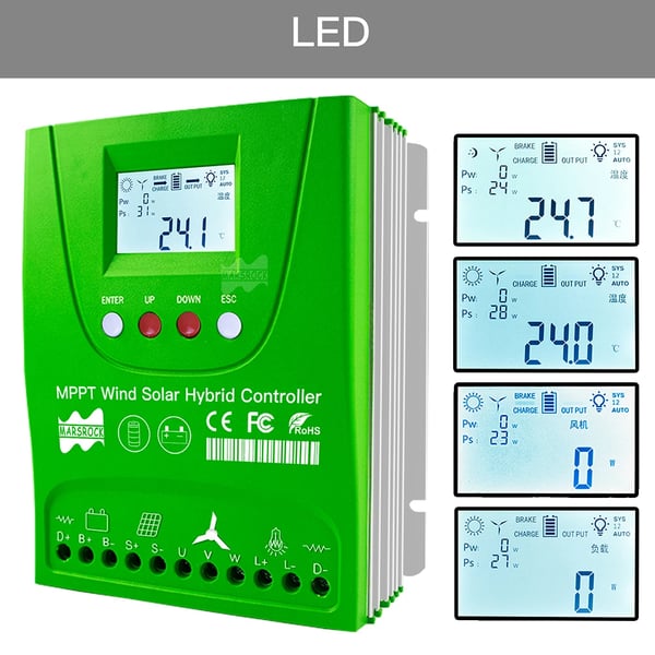 Hybrid Vind Solcelle Opladercontroller, 12V/24V Systemkompatibilitet, 1000W Arbejdskraft,Wind1000 Solar1000W, Ekstern vinds-solhybrid, Auto 12V 24V