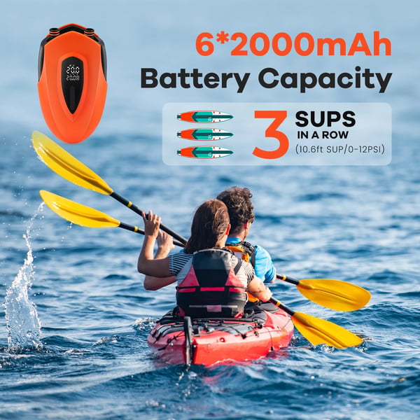 Elektrisk Luftpumpe, 12000 mAh Batteri, Digitalt LCD Display,Appelsin