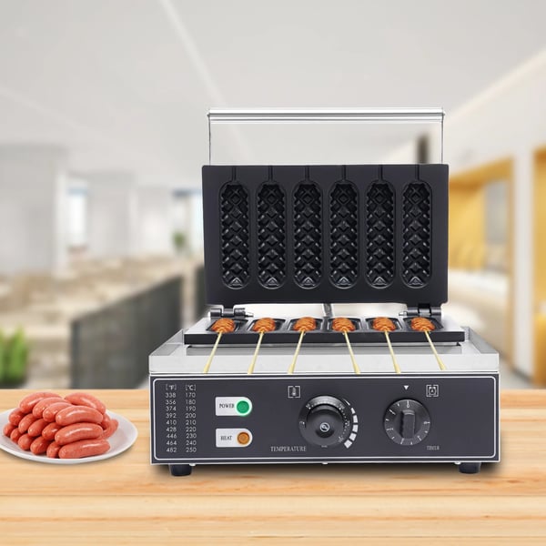 Pølsemaskine, 1500W, 220V, Temperaturinterval 50-300℃, 6 forme, Bordplade design
