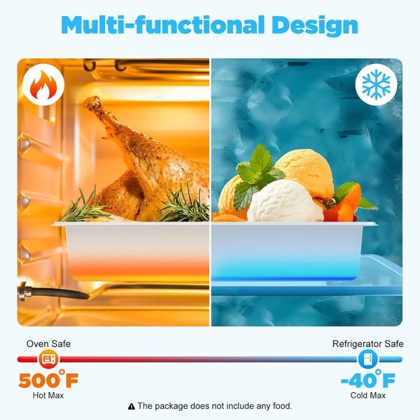 Chafing Dish, 4-Tray Set, Rostfritt Stål, 9L Kapacitet per Bricka, Temperaturområde -40℃ till 260℃, Diskmaskinssäker