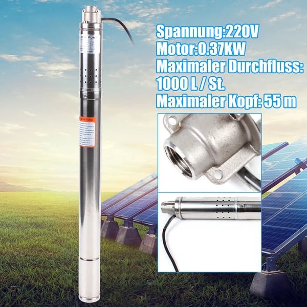 Dybbrøndspumpe, 370W Effekt, 1000 L/h Flow Rate,220V, Sølv, EU