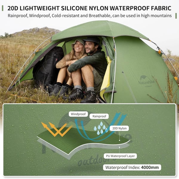 Trekking Telt, Dobbelt Lag, Vandtæt Design,20D - T-zipper
