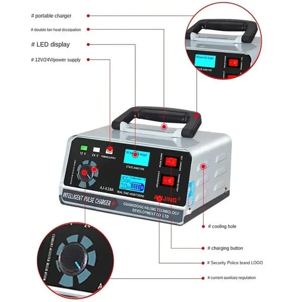 Batterioplader, Smart Pulse Reparation, Fungerer med 12V/24V Systemer,12V 40A /24V 20A