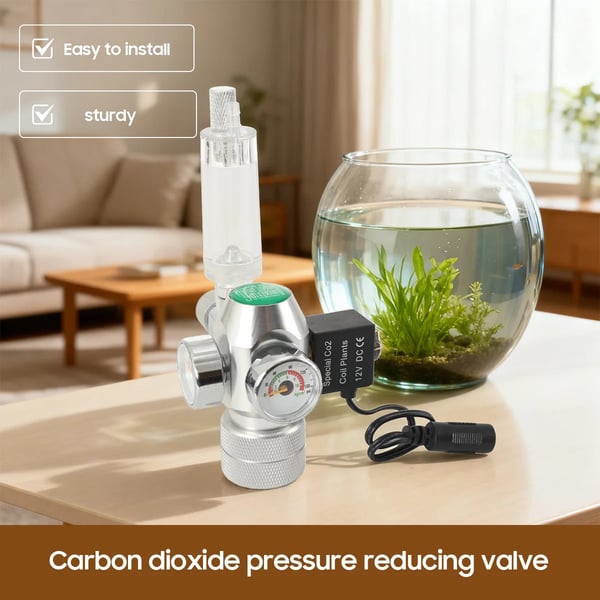 CO2 Trykregulator, Kompakt Metal- og Plastdesign, Solenoidventil Inkluderet, Kompatibel med Sodastream Flasker, Indbygget Boble Zähler