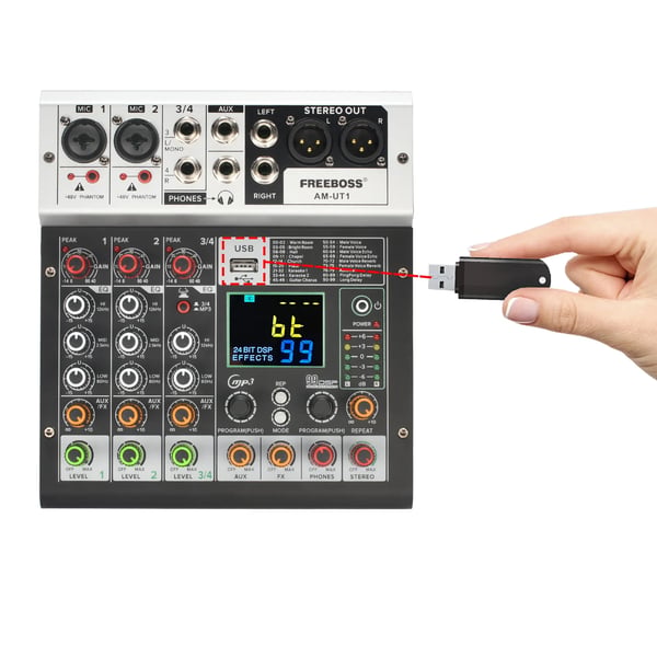 Mixerpult, 4 Kanaler, 99 DSP Effekter,EU STIK