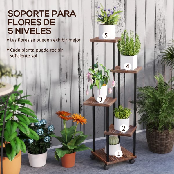 Plantehylde, 5-lags design, egnet til indendørs og udendørs brug,Brun, XL