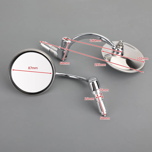 Bar End Spejle, Billet Aluminium, 87 mm Bred x 87 mm Høj, 360° Rotation, Passer til 17,2 mm - 22 mm Styr, 1 Par