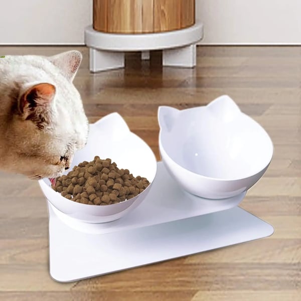 Hund- og katte skål, skrå design, nem at rengøre,HVID