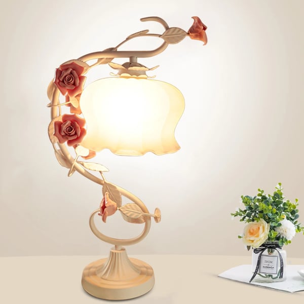 Sengebordslampe, Blomsterdesign, Energi Effektiv LED,Hvid