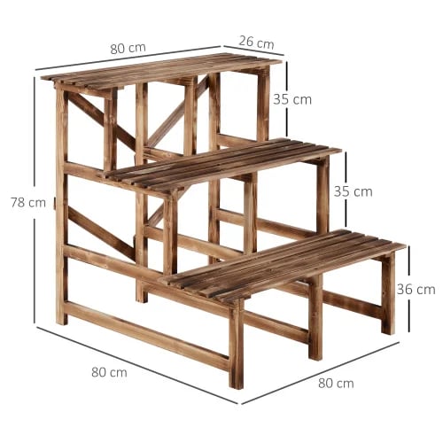 Havebed, Solid Fyrretræ, Tre-niveau Design, Belastningsevne 80 kg, Forsinket Højde, Nem Montering