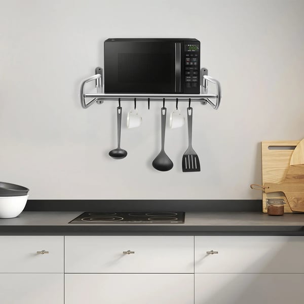 Mikrovågsställ, Rostfritt Stål, Väggmonterad Design,Silver
