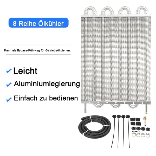 Transmission Oil Cooler, Aluminiumlegering, Størrelse 254 x 300 x 20 mm, Silikoneslange 8,5 x 1500 mm, Universel Kompatibilitet, Fuld Installationssæt